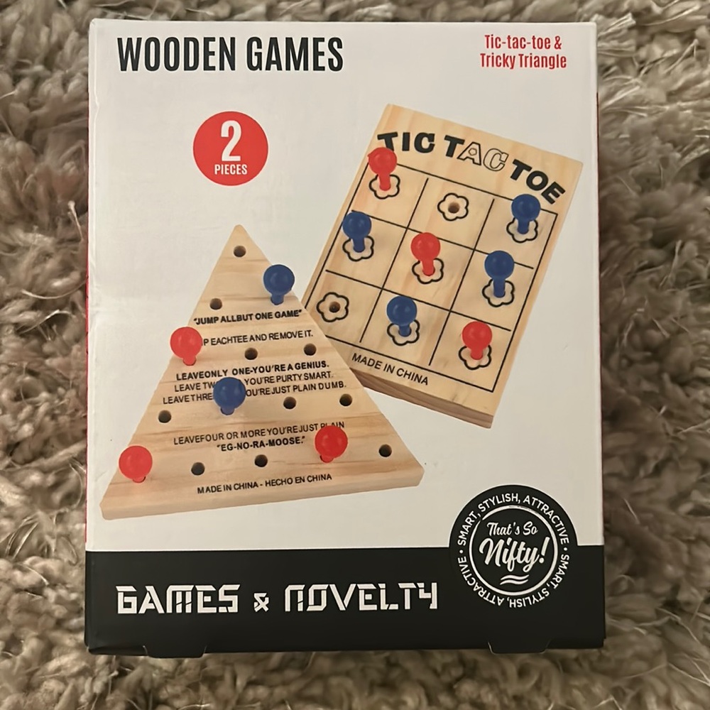 Wooden games - tic tac toe and tricky triangle